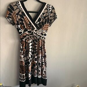Studio I Black and Brown Patterned Midi Dress